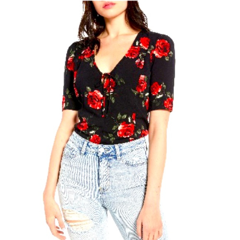 BP x Claudia Sulewski Rose Tie Neck Top Sz S